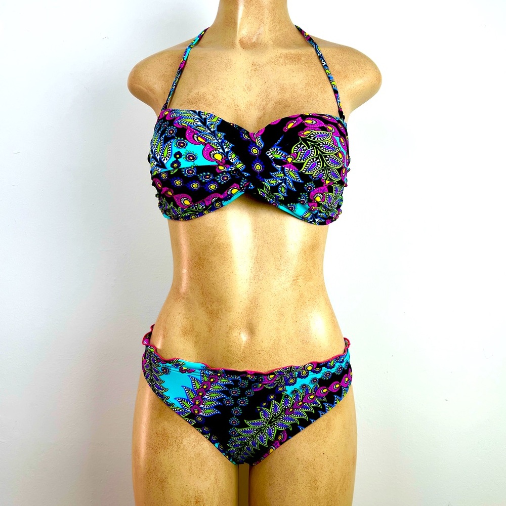 Kenneth Cole Reaction, black/multicolored bikini (L)